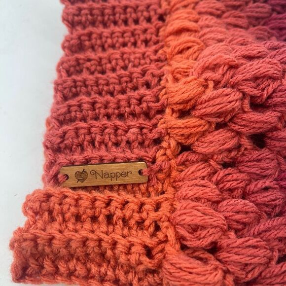 Handmade Napper bun beanie ponytail stocking cap one size NEW orange red - Picture 4 of 10